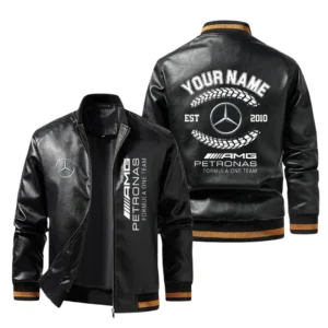 Vintage Mercedes-AMG Petronas Exclusive Logo Jacket Est 2010, Classic Ribbed Collar and Striped Cuffs, Custom Name HIDI270225Y12LJ93MAP