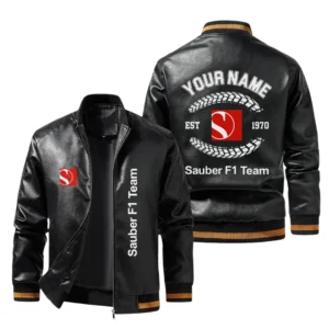 Vintage Sauber Motorsport Exclusive Logo Jacket Est 1970, Classic Ribbed Collar and Striped Cuffs, Custom Name HIDI270225Y12LJ93SAM