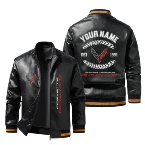 Vintage Corvette Racing Exclusive Logo Jacket Est 1999, Classic Ribbed Collar and Striped Cuffs, Custom Name HIDI280225Y12LJ93COV