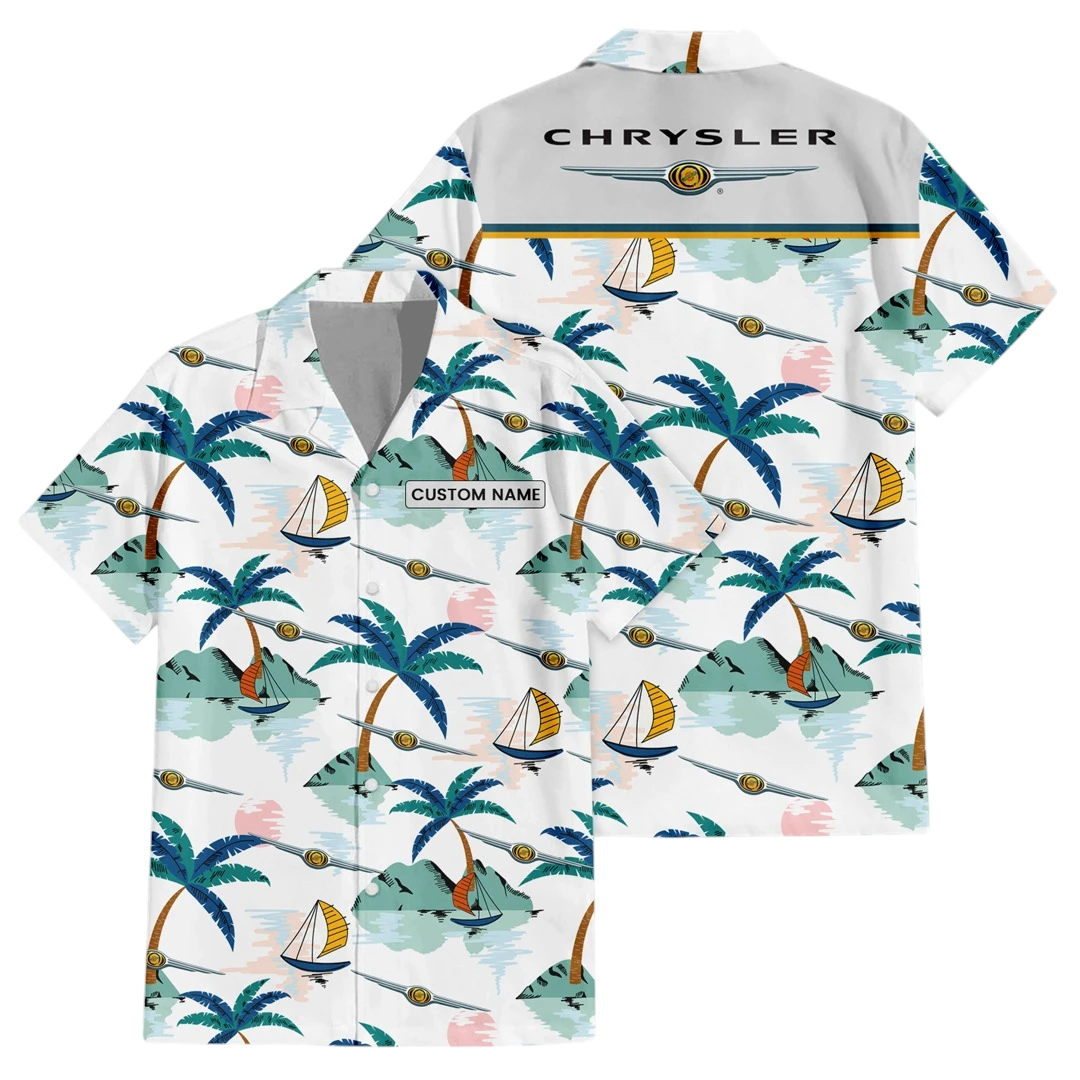 Chrysler Exclusive Logo Button Up Hawaiian Shirt Tropical Landscape Pattern All-over Print, Custom Name HIDI190225Y7HWLS2CHR
