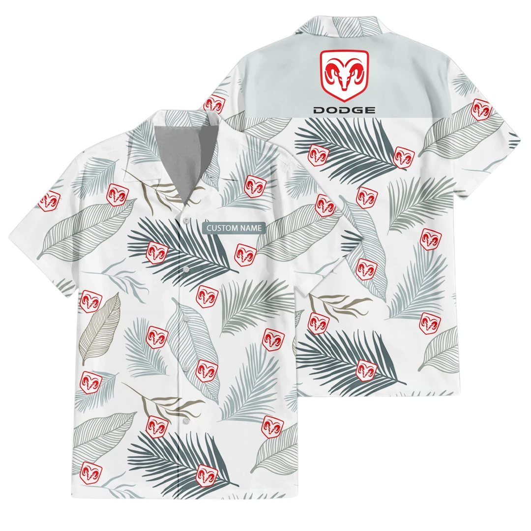 Dodge Exclusive Logo Button Up Hawaiian Shirt Tropical Leaves Seamless Pattern All-over Print, Custom Name HIHI170125Y7HWLS1DOD