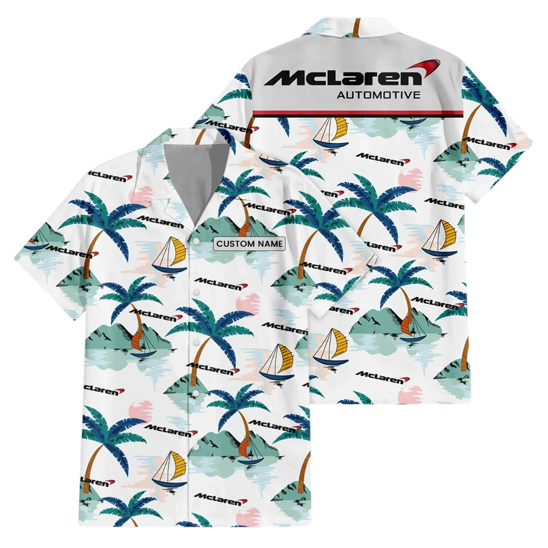 McLaren Exclusive Logo Button Up Hawaiian Shirt Tropical Landscape Pattern All-over Print, Custom Name HIDI200225Y7HWLS2MCL