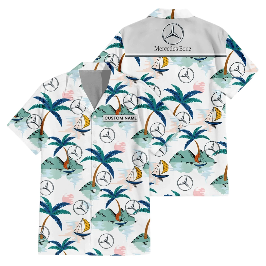 Mercedes-Benz Exclusive Logo Button Up Hawaiian Shirt Tropical Landscape Pattern All-over Print, Custom Name HIDI200225Y7HWLS2MEB