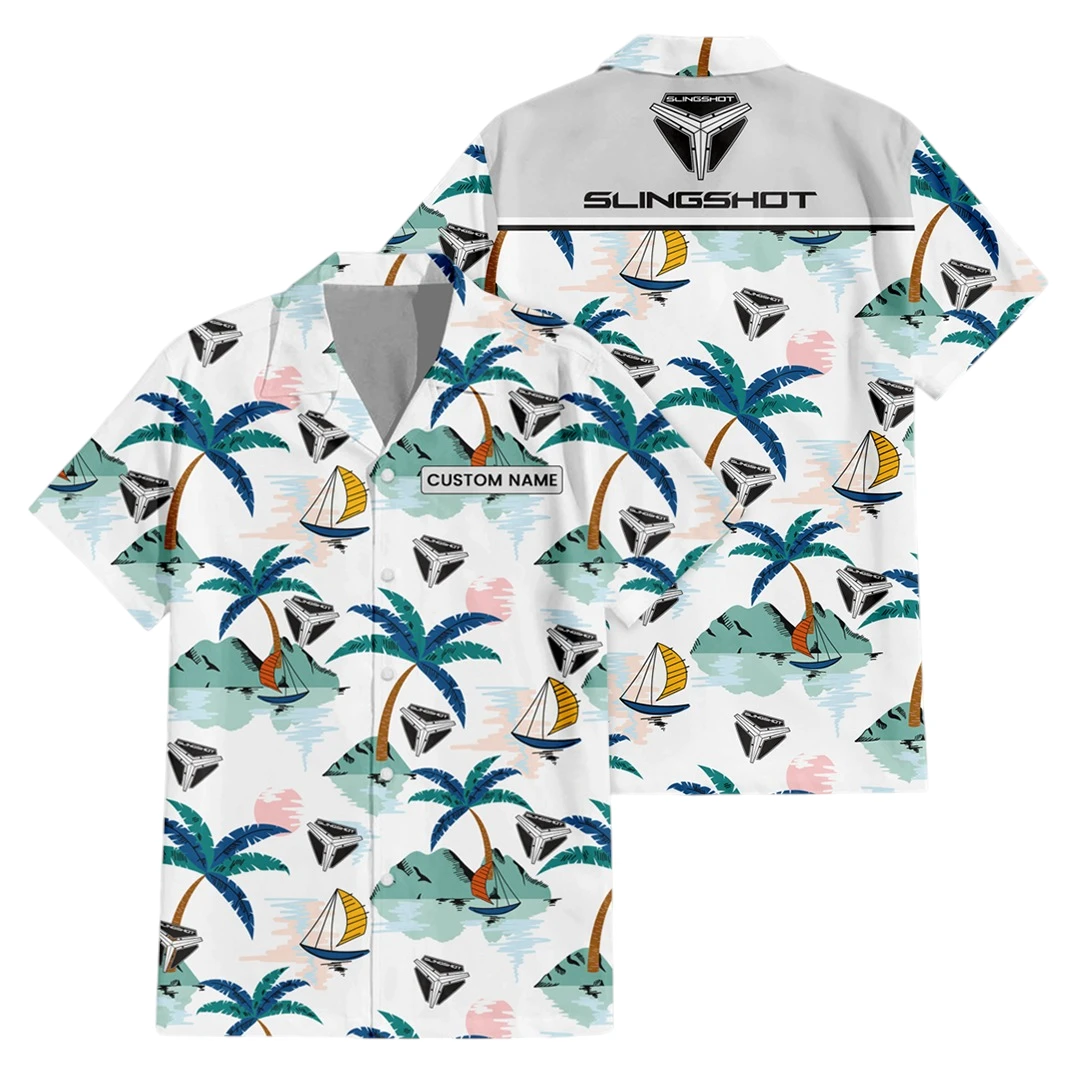 Slingshot Exclusive Logo Button Up Hawaiian Shirt Tropical Landscape Pattern All-over Print, Custom Name HIDI210225Y7HWLS2SLS