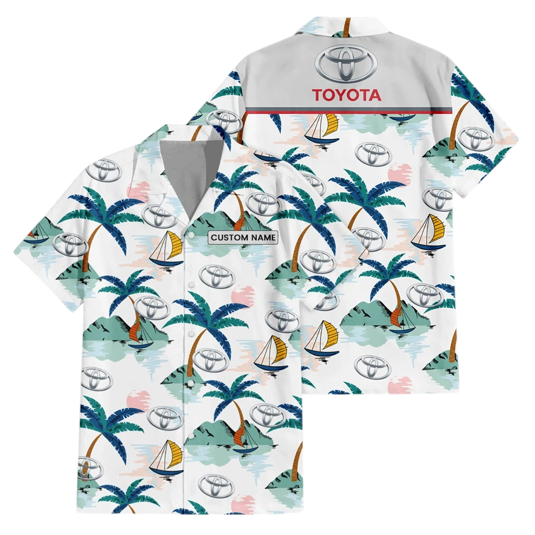 Toyota Exclusive Logo Button Up Hawaiian Shirt Tropical Landscape Pattern All-over Print, Custom Name HIDI200225Y7HWLS2TOY