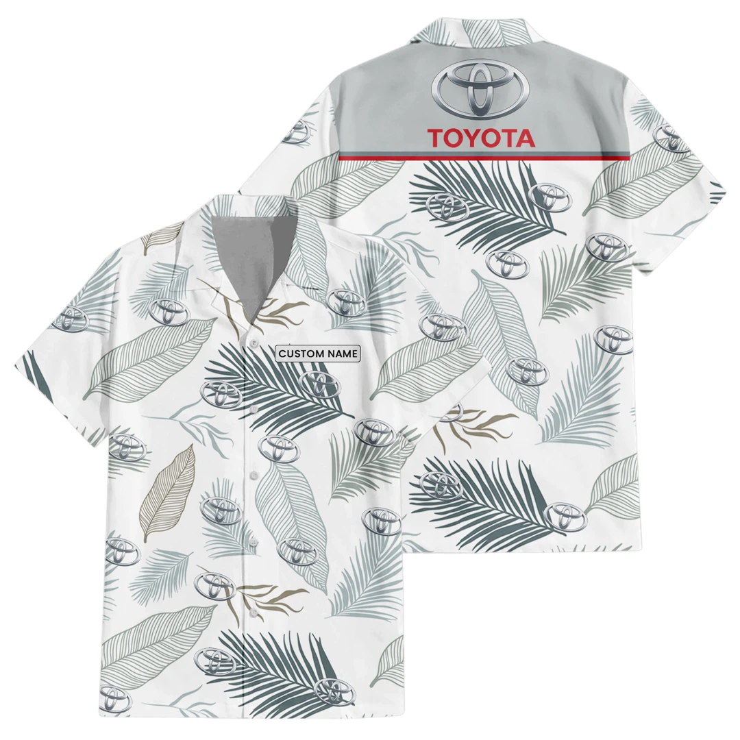 Toyota Exclusive Logo Button Up Hawaiian Shirt Tropical Leaves Seamless Pattern All-over Print, Custom Name HIHI190225Y7HWLS1TOY