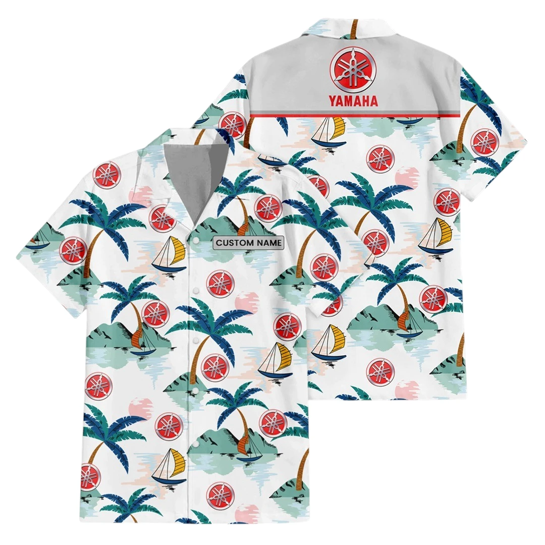 Yamaha Exclusive Logo Button Up Hawaiian Shirt Tropical Landscape Pattern All-over Print, Custom Name HIDI210225Y7HWLS2YMH