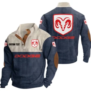 Dodge Exclusive Logo Knitted Ribbed Corduroy Sweatshirt Mid Stretch Stand Collar Pullover Sweater, Custom Text HG140325Y32RCSCT1DOD
