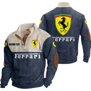 Ferrari Exclusive Logo Knitted Ribbed Corduroy Sweatshirt Mid Stretch Stand Collar Pullover Sweater, Custom Text HG140325Y32RCSCT1FER