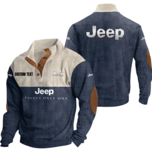 Jeep Exclusive Logo Knitted Ribbed Corduroy Sweatshirt Mid Stretch Stand Collar Pullover Sweater, Custom Text HG150325Y32RCSCT1JEE
