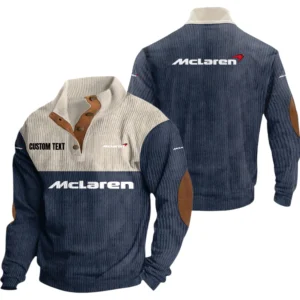 McLaren Exclusive Logo Knitted Ribbed Corduroy Sweatshirt Mid Stretch Stand Collar Pullover Sweater, Custom Text HG150325Y32RCSCT1MCL