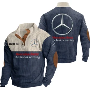Mercedes Benz Exclusive Logo Knitted Ribbed Corduroy Sweatshirt Mid Stretch Stand Collar Pullover Sweater, Custom Text HG150325Y32RCSCT1MEB