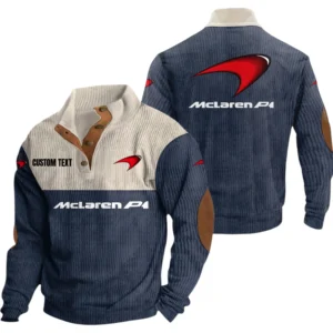 McLaren P1 Exclusive Logo Knitted Ribbed Corduroy Sweatshirt Mid Stretch Stand Collar Pullover Sweater, Custom Text HG150325Y32RCSCT2MCL