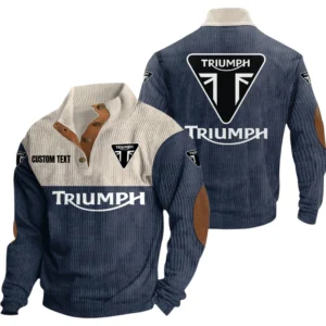 Triumph Motorcycles Exclusive Logo Knitted Ribbed Corduroy Sweatshirt Mid Stretch Stand Collar Pullover Sweater, Custom Text HG180325Y32RCSCT1TRM