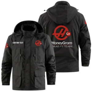 MoneyGram Haas F1 Team Racing Exclusive Logo Windbreaker Jacket Hooded Detachable, Outdoor Jacket Multi Pocket, Custom Name HIDI180325Y26WMPMGH