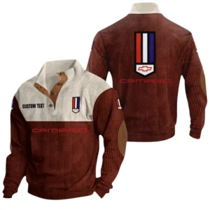 Camaro Knitted Ribbed Corduroy Sweatshirt Mid Stretch Stand Collar Pullover Sweater, Custom Text HG140325Y32RCSCT1CAM