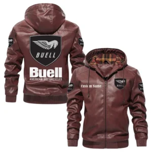 Buell Motorcycles Hooded Jacket PU Leather x Durable Windproof Warm Soft Checkered Lining, Custom Name HG290325Y47JHLCT1BUM