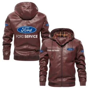 Ford Hooded Jacket PU Leather x Durable Windproof Warm Soft Checkered Lining, Custom Name HG290325Y47JHLCT1FOR