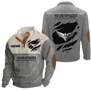 Honda Gold Wing Exclusive Logo Print Corduroy Sweatshirt Stand Collar Custom Name TN010725Y32RCSCT3HGW