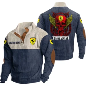 Ferrari Exclusive Logo Print Corduroy Sweatshirt Stand Collar Custom Name TN280625Y32RCSCT1FER