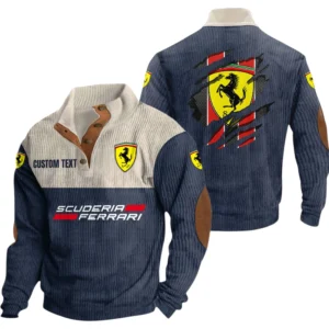 Ferrari Scuderia Exclusive Logo Print Corduroy Sweatshirt Stand Collar Custom Name TN280625Y32RCSCT1SF1
