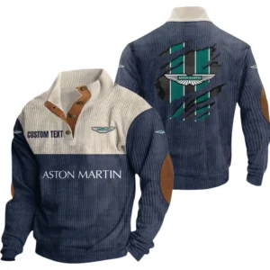Aston Martin Exclusive Logo Print Corduroy Sweatshirt Stand Collar Custom Name TN280625Y32RCSCT2ASM