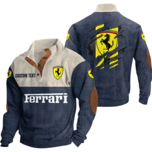Ferrari Exclusive Logo Print Corduroy Sweatshirt Stand Collar Custom Name TN280625Y32RCSCT2FER