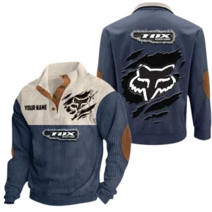 Fox Racing Exclusive Logo Print Corduroy Sweatshirt Stand Collar Custom Name TN300625Y32RCSCT1FRA