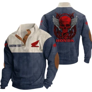 Honda Motor Exclusive Logo Print Corduroy Sweatshirt Stand Collar Custom Name TN300625Y32RCSCT1HOM