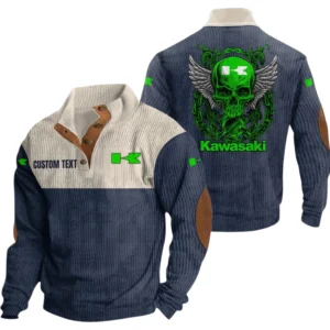 Kawasaki Motors Exclusive Logo Print Corduroy Sweatshirt Stand Collar Custom Name TN300625Y32RCSCT1KAM