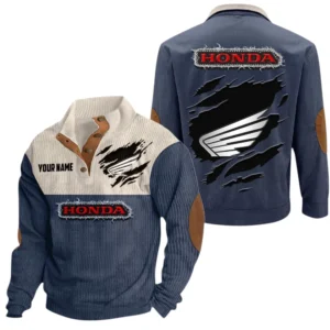Honda Motor Exclusive Logo Print Corduroy Sweatshirt Stand Collar Custom Name TN300625Y32RCSCT2HOM