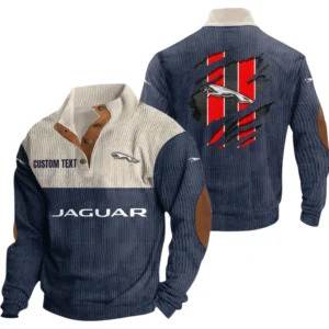 Jaguar Exclusive Logo Print Corduroy Sweatshirt Stand Collar Custom Name TN300625Y32RCSCT2JAG