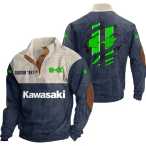 Kawasaki Motors Exclusive Logo Print Corduroy Sweatshirt Stand Collar Custom Name TN300625Y32RCSCT2KAM