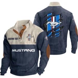 Mustang Exclusive Logo Print Corduroy Sweatshirt Stand Collar Custom Name TN300625Y32RCSCT2MUS