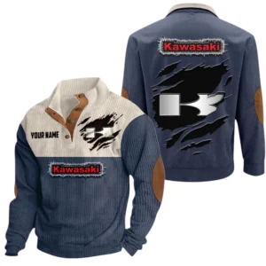 Kawasaki Motors Exclusive Logo Print Corduroy Sweatshirt Stand Collar Custom Name TN300625Y32RCSCT3KAM