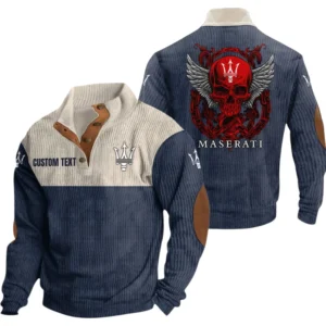 Maserati Exclusive Logo Print Corduroy Sweatshirt Stand Collar Custom Name TN010725Y32RCSCT1MAS