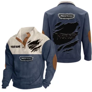 Norton Motorcycle Exclusive Logo Print Corduroy Sweatshirt Stand Collar Custom Name TN010725Y32RCSCT1NOM
