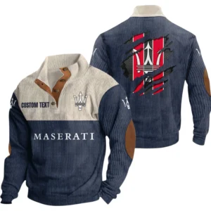 Maserati Exclusive Logo Print Corduroy Sweatshirt Stand Collar Custom Name TN010725Y32RCSCT2MAS