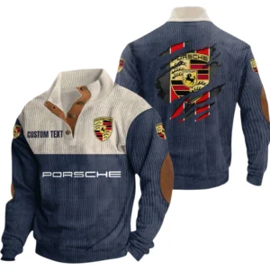 Porsche Exclusive Logo Print Corduroy Sweatshirt Stand Collar Custom Name TN010725Y32RCSCT2POR
