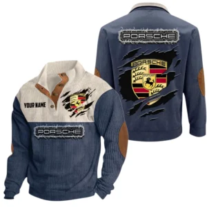 Porsche Exclusive Logo Print Corduroy Sweatshirt Stand Collar Custom Name TN010725Y32RCSCT3POR